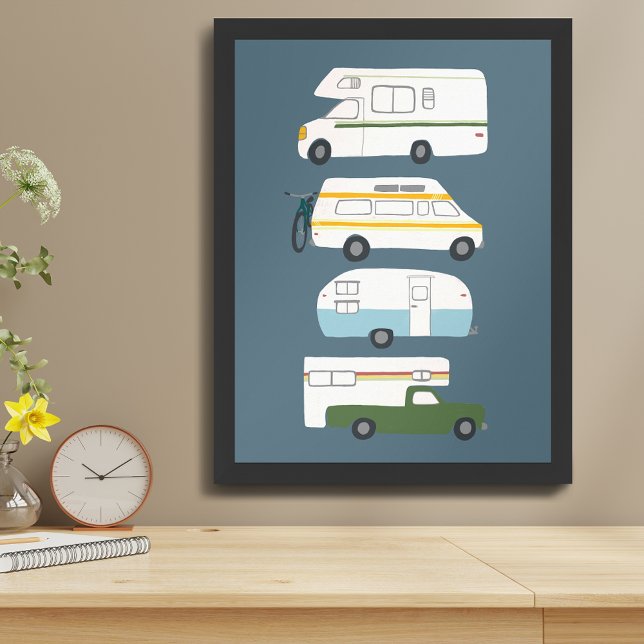 ROAD TRIP! Campervan vanlife RV Trailer Blue Poster (ROAD TRIP! Campervan vanlife RV Trailer Blue Poster
)