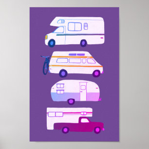 ROAD TRIP! Campervan vanlife RV Trailer Purple Poster