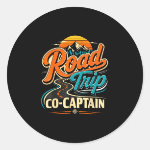 Road trip co captain vintage family vacation group classic round sticker