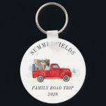 Road Trip Family Summer Vacation Red Truck Custom Key Ring<br><div class="desc">Our classic watercolor red truck loaded up with luggage is perfect for a family road trip, summer vacation or family reunion. You can customise it with your family name, occasion and year of the a family adventure. Makes a great celebratory holiday week with matching tees for mum, dad, daughter, son,...</div>