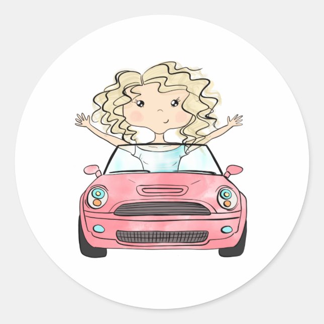 Road  Trip Illustration Classic Round Sticker (Front)