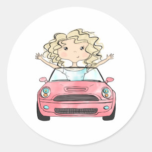 Road  Trip Illustration Classic Round Sticker