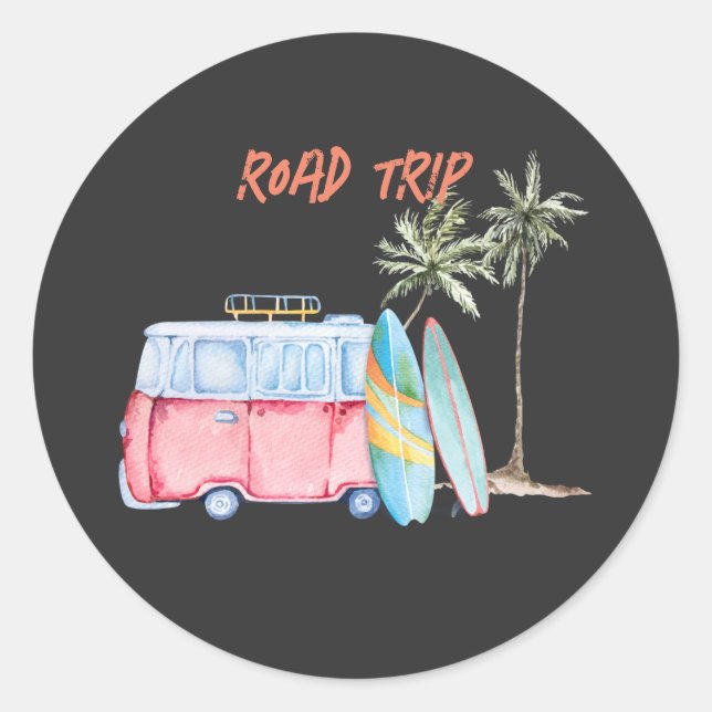ROAD TRIP IN VAN CLASSIC ROUND STICKER (Front)