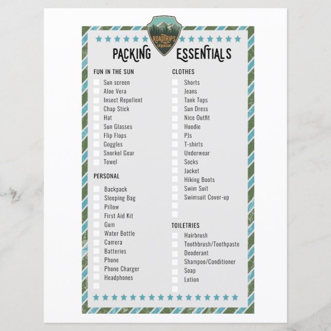 Road Trip Packing Essentials List (Front)