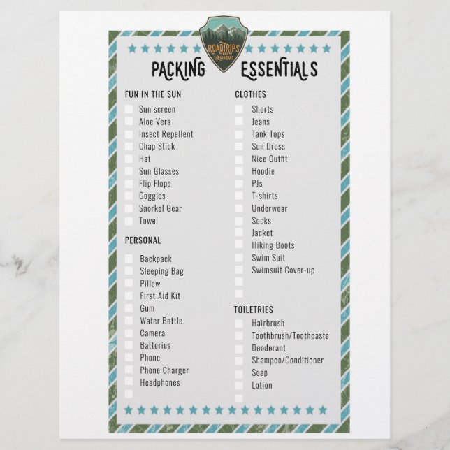 Road Trip Packing Essentials List Custom Letterhead (Front)