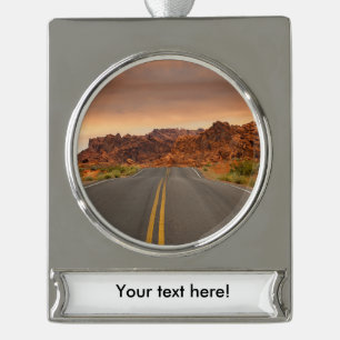 Road trip sunset silver plated banner ornament