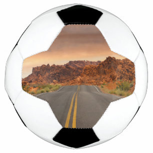 Road trip sunset soccer ball