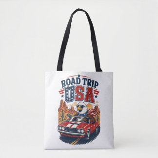 Road Trip USA Patriotic Eagle Muscle Car Tote Bag