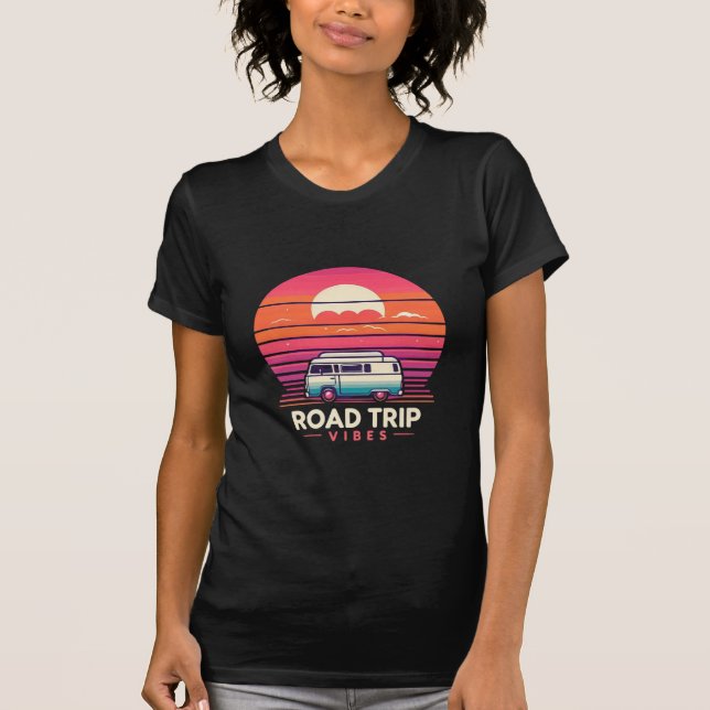 Road Trip Vibes - Retro Bus Design T-Shirt (Front)