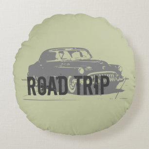 Road Trip Vintage Car Round Cushion