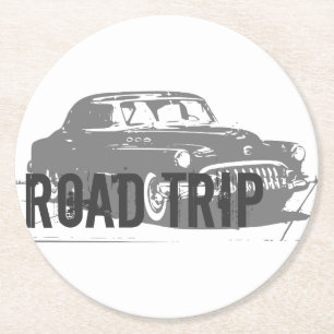Road Trip Vintage Car Round Paper Coaster