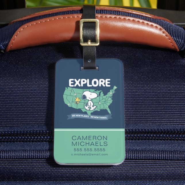 Road Trippin | Peanuts Explore Luggage Tag (Front Insitu 2)
