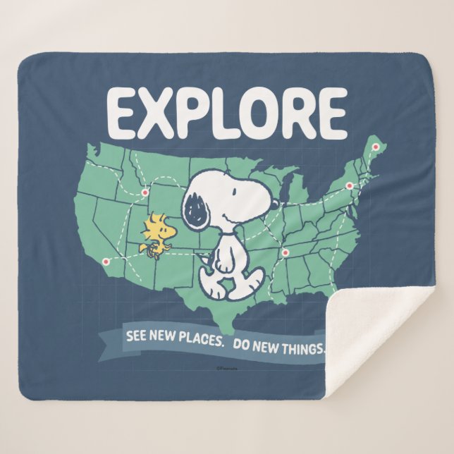 Road Trippin | Peanuts Explore Sherpa Blanket (Front (Horizontal))