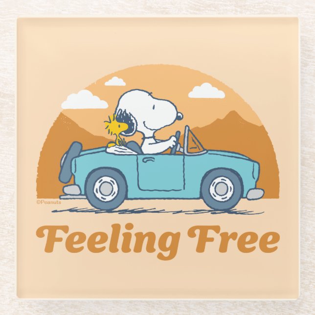 Road Trippin | Peanuts Feeling Free Glass Coaster (Front)