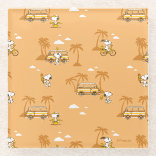 Road Trippin   Peanuts Snoopy Beach Pattern Glass Coaster