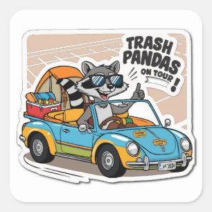 Road Tripping Racoon - Camping Adventure Pun Meme Square Sticker