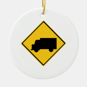 Road Truck Warning Sign Ceramic Ornament