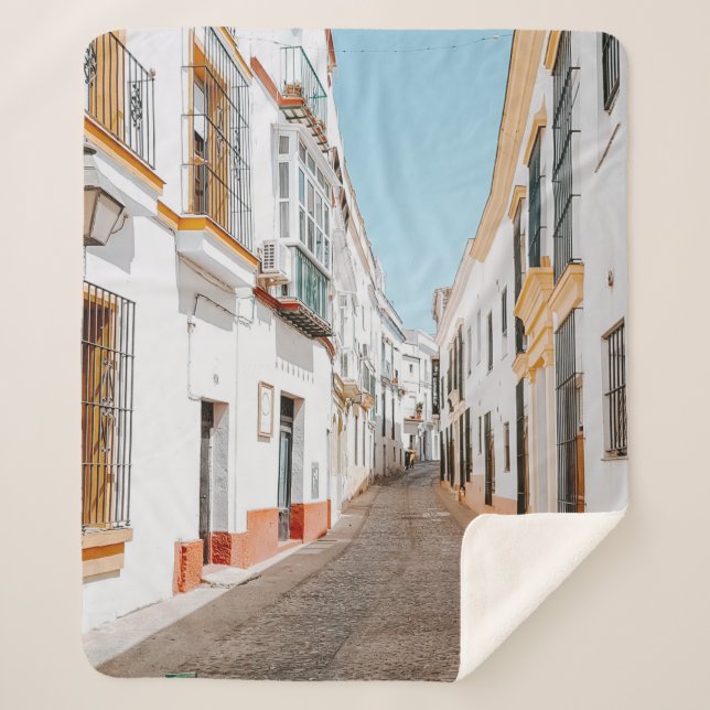 ROAD WITH BEIGE HIGHWAYS UNDER BLUE SKY SHERPA BLANKET (Front)