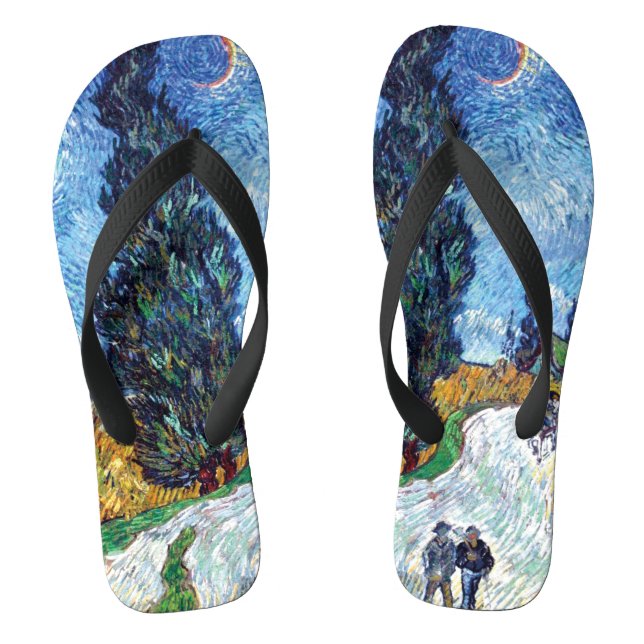 Road with Cypress and Star (1890) Van Gogh Unisex Thongs (Footbed)