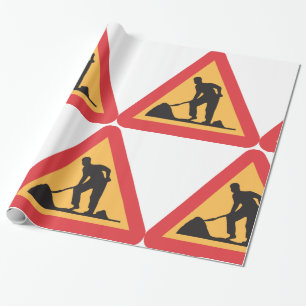 Road Work Ahead Sign Construction Zone Warning Wrapping Paper