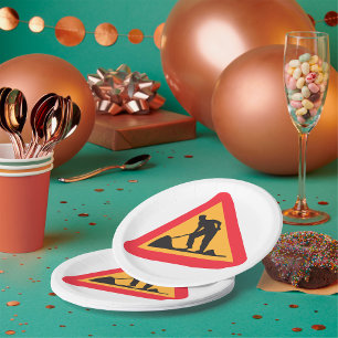 Road Works Sign Paper Plate