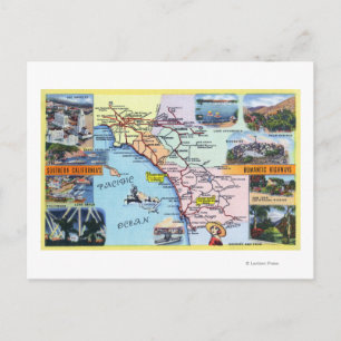 Roadmap of Southern CA Romantic Highways Postcard