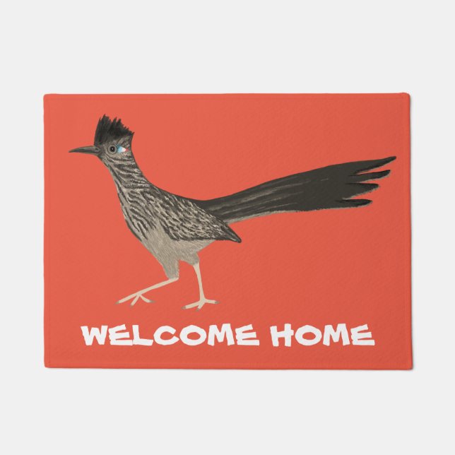 Roadrunner Coloured Pencil Art WELCOME Doormat (Front)