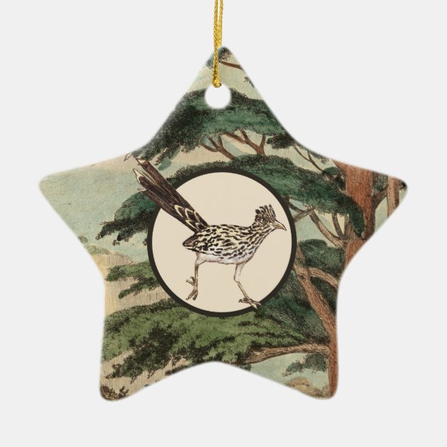 Roadrunner In Natural Habitat Illustration Ceramic Tree Decoration (Front)