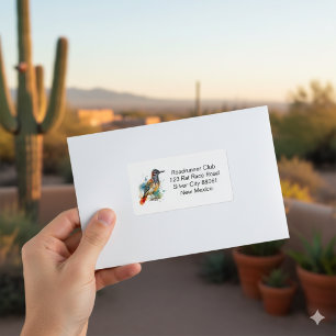 Roadrunner in vibrant watercolor label