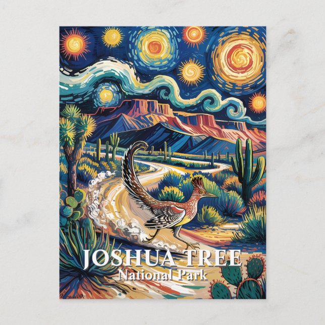 Roadrunner of Joshua Tree Van Gogh Night Custom Postcard (Front)