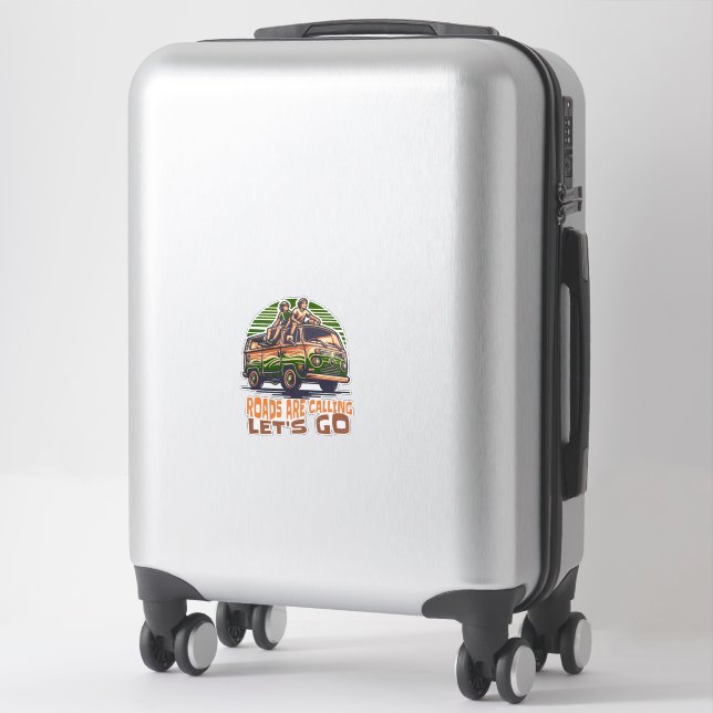 "Roads Are Calling, Let's Go" Retro Vanlife Vinyl  (Suitcase)