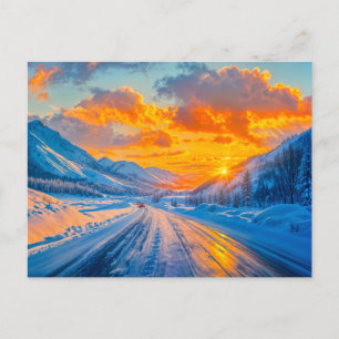 Roads at Sunset in Winter Through Mountains Holiday Postcard