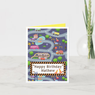 Roads Map Boys Blue. Birthday Card