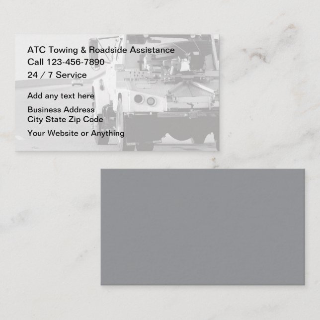 Roadside Assistance Automotive Towing  Business Card (Front/Back)