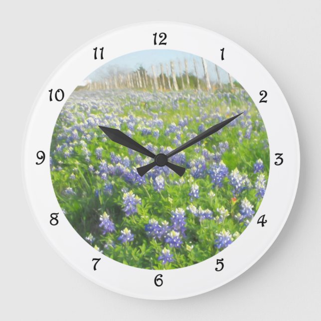 Roadside Bluebonnets Round Clock (Front)