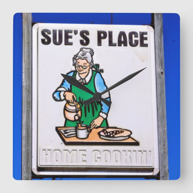 Roadside Diner Restaurant Sign Square Wall Clock (Front)