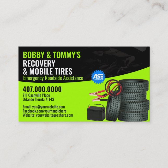 Roadside Emergency Recovery Auto Repair Business Card (Front)