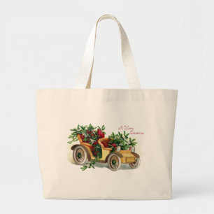 Roadster Full of Mistletoe Vintage Christmas Large Tote Bag
