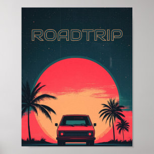 Roadtrip Retro Neon Travel Poster