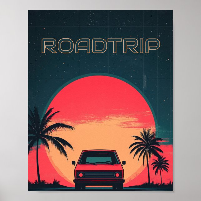Roadtrip Retro Neon Travel Poster (Front)