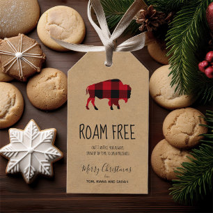 Roam Free Buffalo Black and Red Plaid/Kraft ID602 Gift Tags