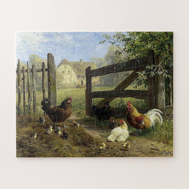 Roaming Farmyard Chickens Carl Jutz Jigsaw Puzzle (Horizontal)