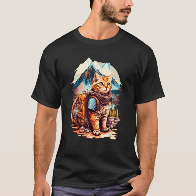 Roaming the Peaks Tourist Cat Backpacking Design T-Shirt (Front)