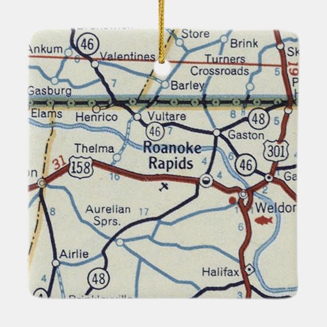 Roanoake Rapids NC Vintage Map Ceramic Ornament (Back)