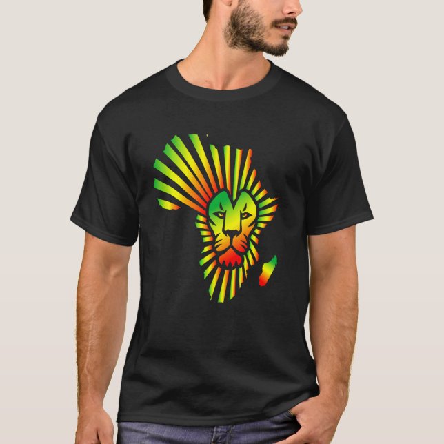 Roar Africa Map Lion Face Reggae Rasta T-Shirt (Front)