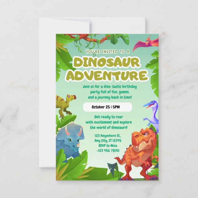 Roar Boy Birthday Invitation  Cute Jurassic Party (Front)