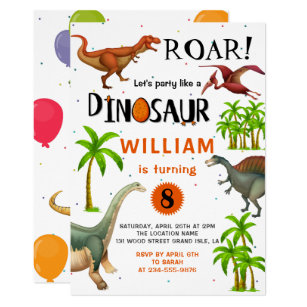 Roar Boys Dinosaur Birthday Jungle Party Invitation