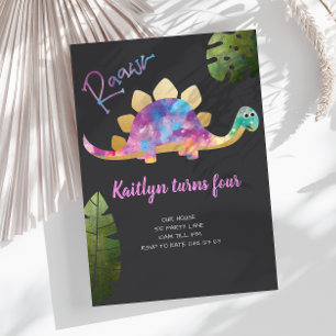 Roar Cute Abstract Pink Dinosaur Invitation