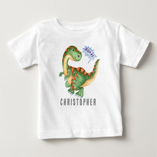 ROAR Cute Green Dinosaur Boys Baby T-Shirt (Front)