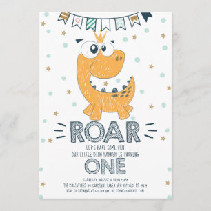 ROAR Dinosaur First Birthday Invitation